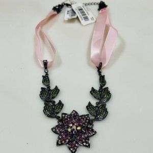 Charter Club Rhinestone Flower Pink Satin Ribbon Necklace